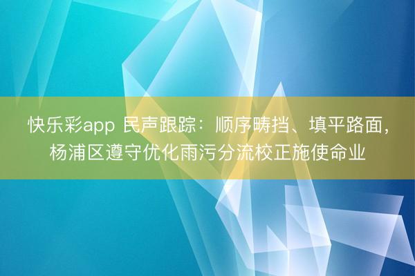 快乐彩app 民声跟踪:顺序畴挡、填平路面,杨浦区遵守优化雨污分流校正施使命业