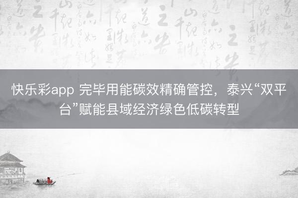 快乐彩app 完毕用能碳效精确管控,泰兴“双平台”赋能县域经济绿色低碳转型