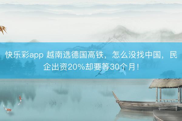 快乐彩app 越南选德国高铁，怎么没找中国，民企出资20%却要等30个月！