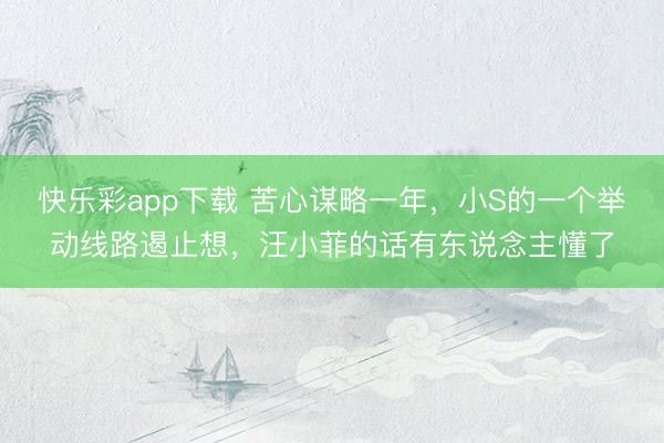 快乐彩app下载 苦心谋略一年，小S的一个举动线路遏止想，汪小菲的话有东说念主懂了