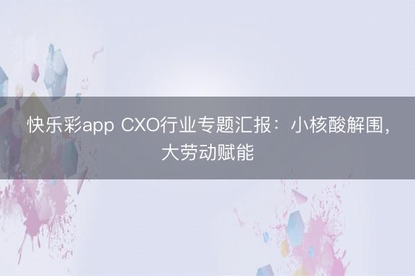 快乐彩app CXO行业专题汇报:小核酸解围,大劳动赋能