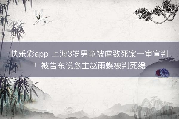 快乐彩app 上海3岁男童被虐致死案一审宣判！被告东说念主赵雨蝶被判死缓